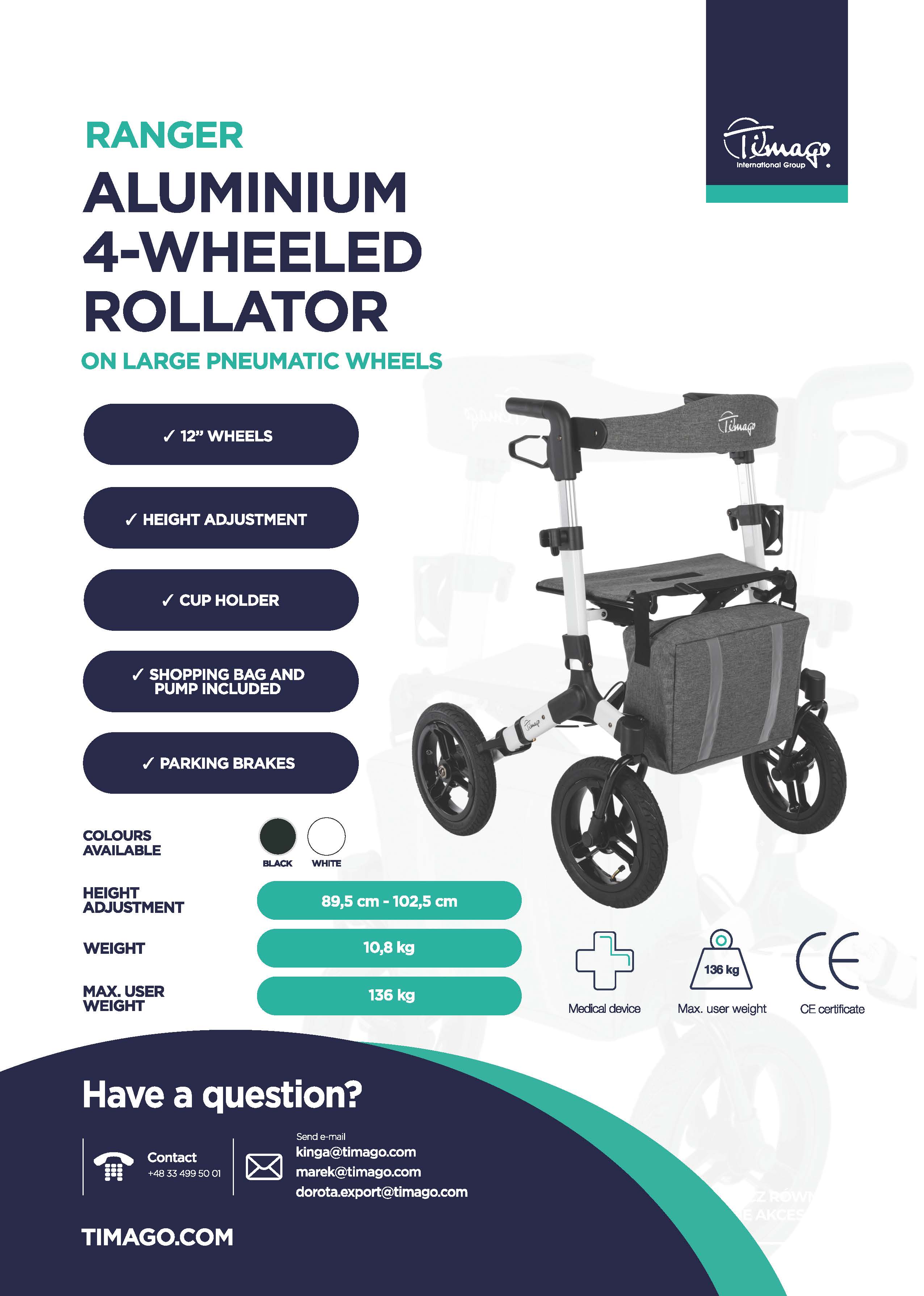 Aluminium 4-wheeled rollator - RANGER